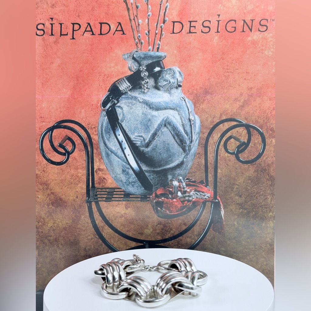 Silpada Very Rare Heavy Sterling Silver Triple Rainbow & Circle Link Bracelet